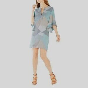 NEW BCBGMaxAzria Tati Light Surf Combo Blue Ruffle Sleeve overlay Mini Dress S
